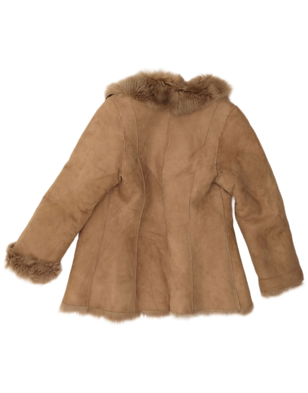 Giacca vintage in shearling da donna UK 10 piccola beige invernale