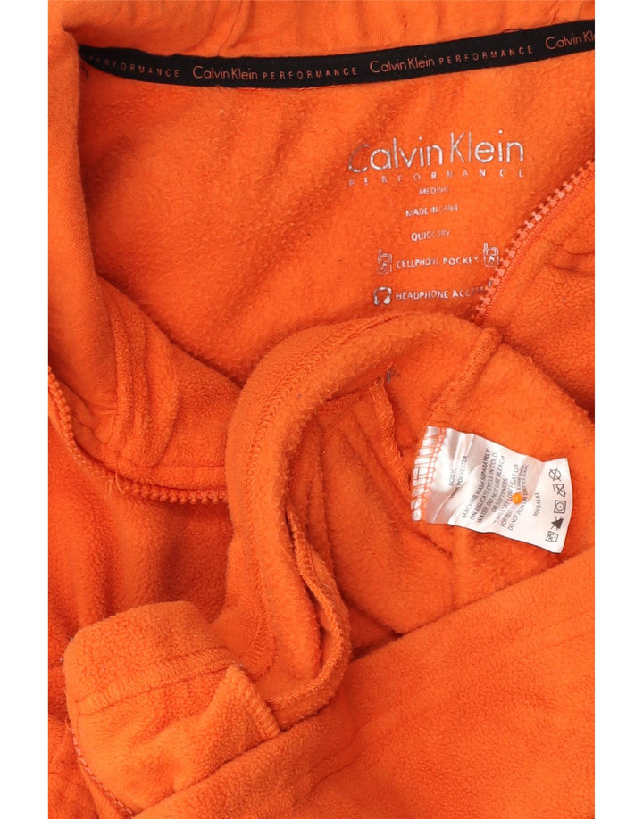 CALVIN KLEIN Giacca in pile con cappuccio da donna UK 12 Poliestere arancione medio