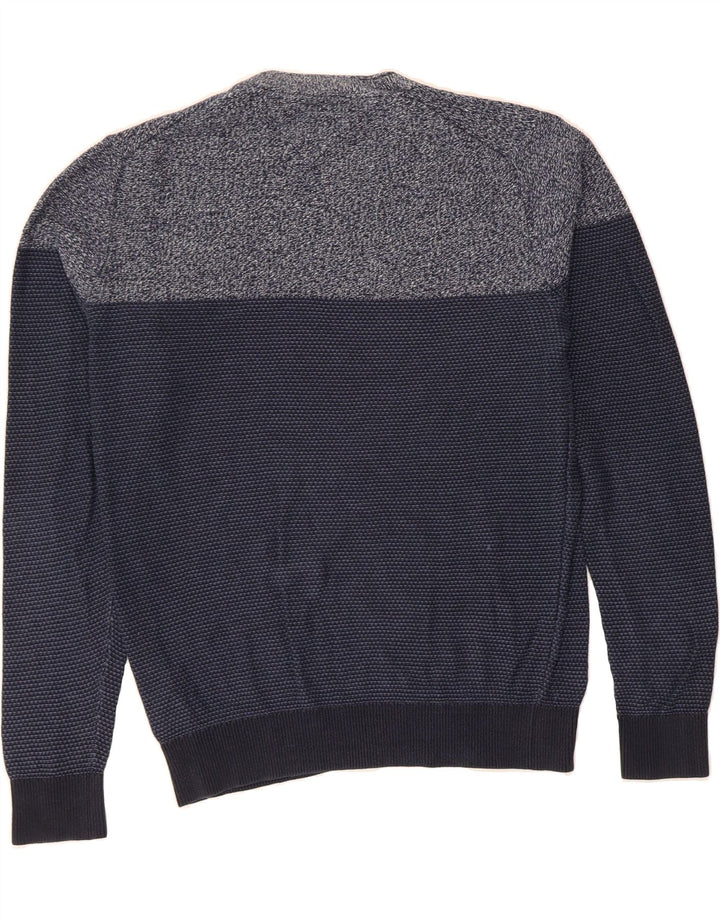 TOMMY HILFIGER Mens Crew Neck Jumper Sweater Medium Navy Blue Colourblock Vintage Tommy Hilfiger and Second-Hand Tommy Hilfiger from Messina Hembry 