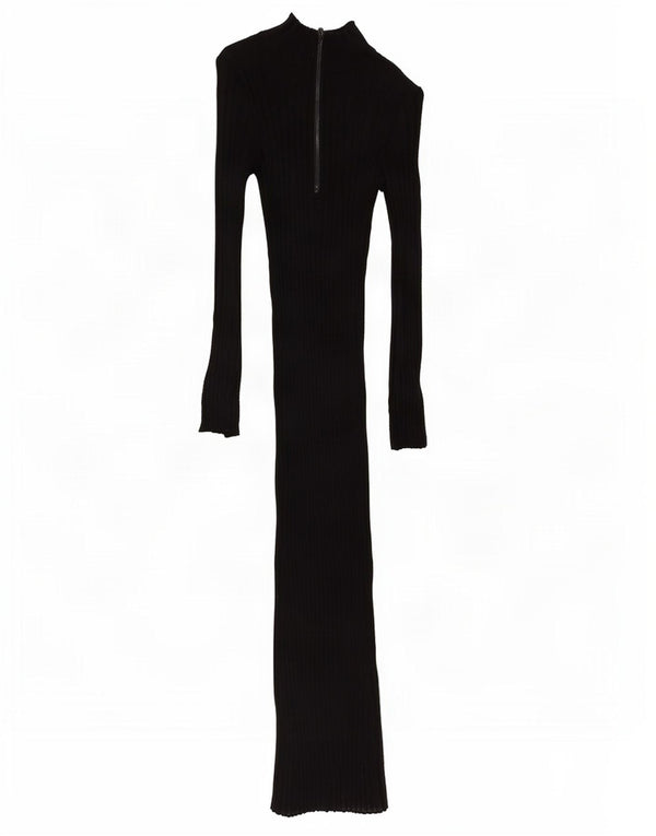 Abito maglione Zara da donna a maniche lunghe con collo e zip UK 10 piccolo in viscosa nera