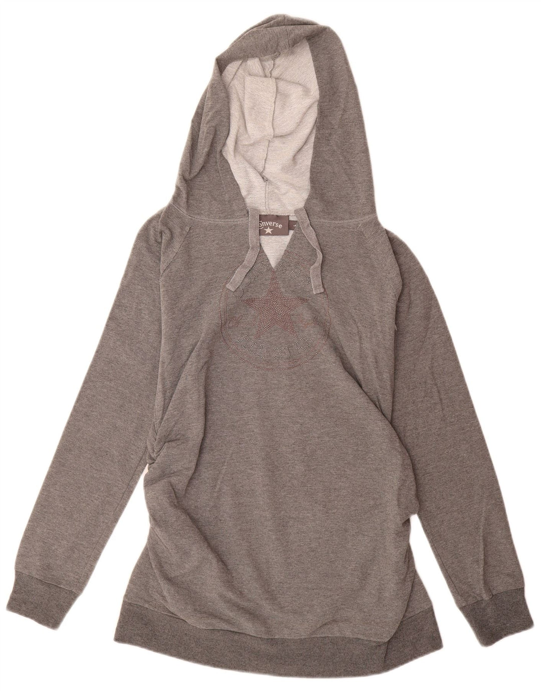 CONVERSE Felpa con cappuccio grafica da donna UK 14 Large Grigio Cotone