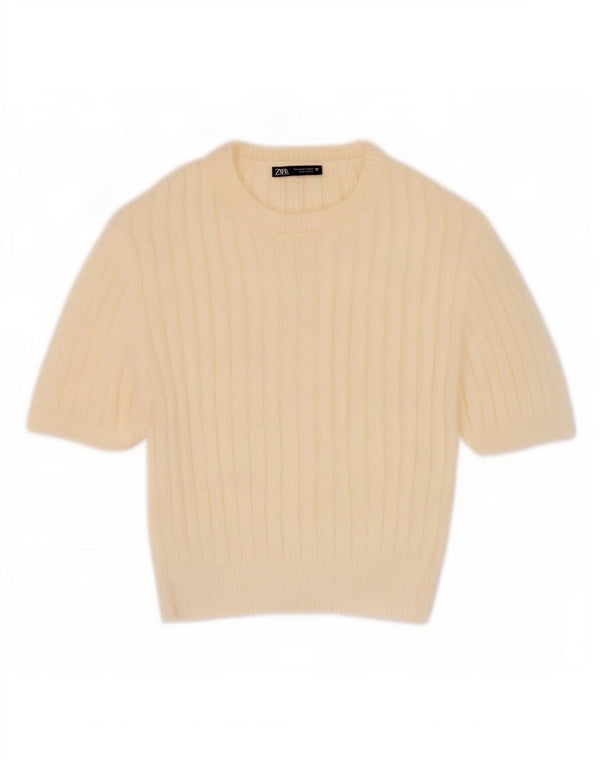 Maglione corto con scollo a barca da donna Zara UK 14 grande bianco sporco