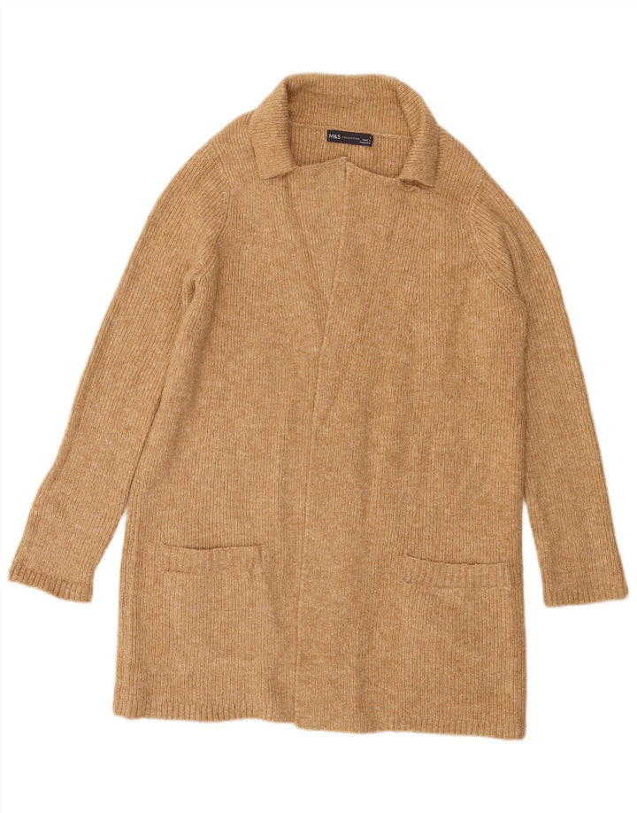 Maglione cardigan aperto lungo da donna Marks & Spencer UK 10 piccolo marrone