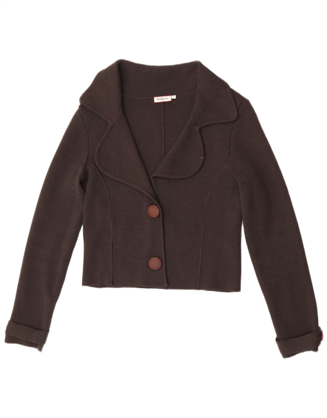 Max & Co. Maglione cardigan corto da donna UK 12 Lana marrone medio