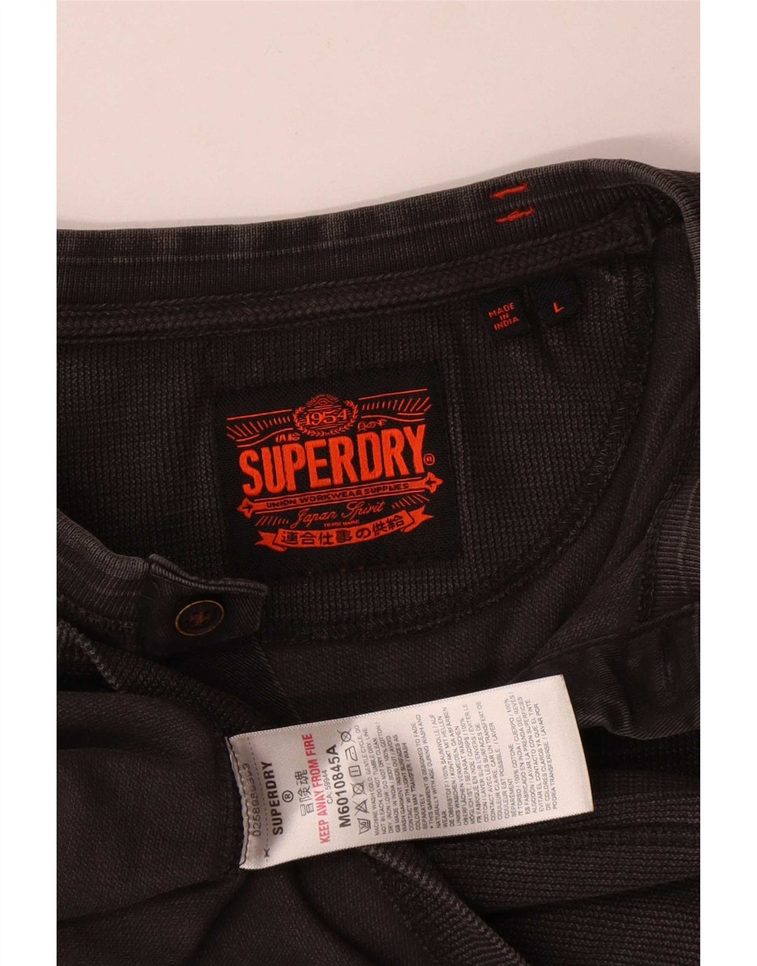 Top da uomo a maniche lunghe Superdry in cotone grigio grande