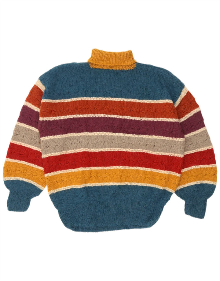 Maglione maglione vintage da donna con collo alto UK 14 grandi righe multicolori