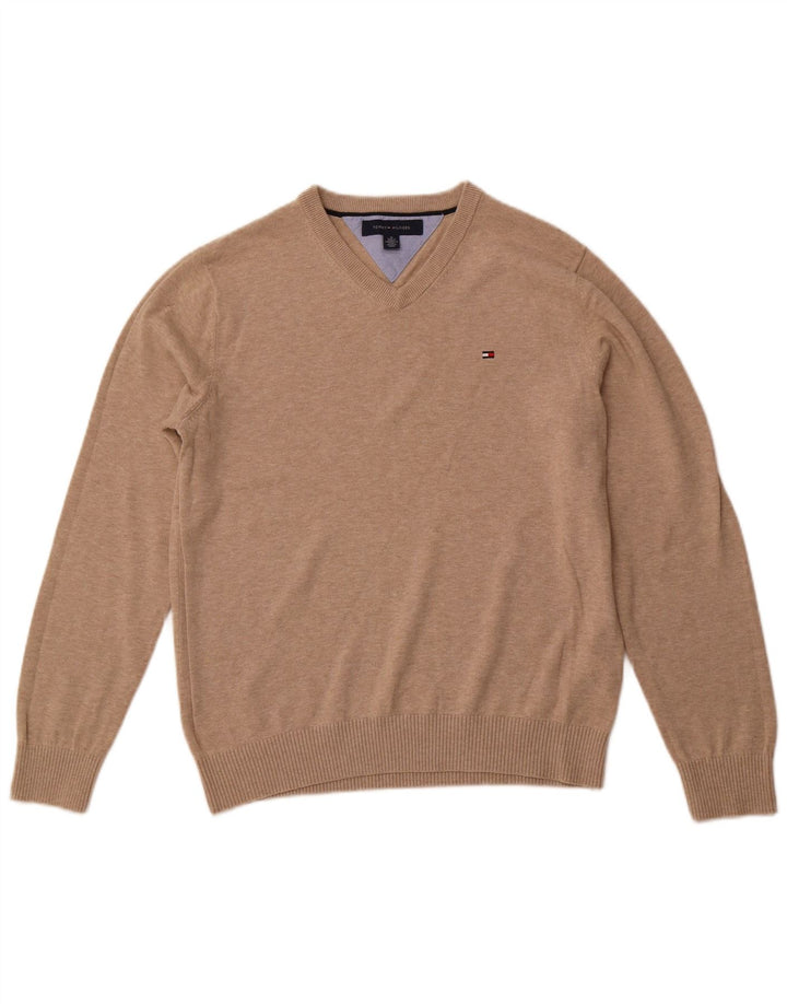 TOMMY HILFIGER Maglione da uomo con scollo a V in cotone beige medio