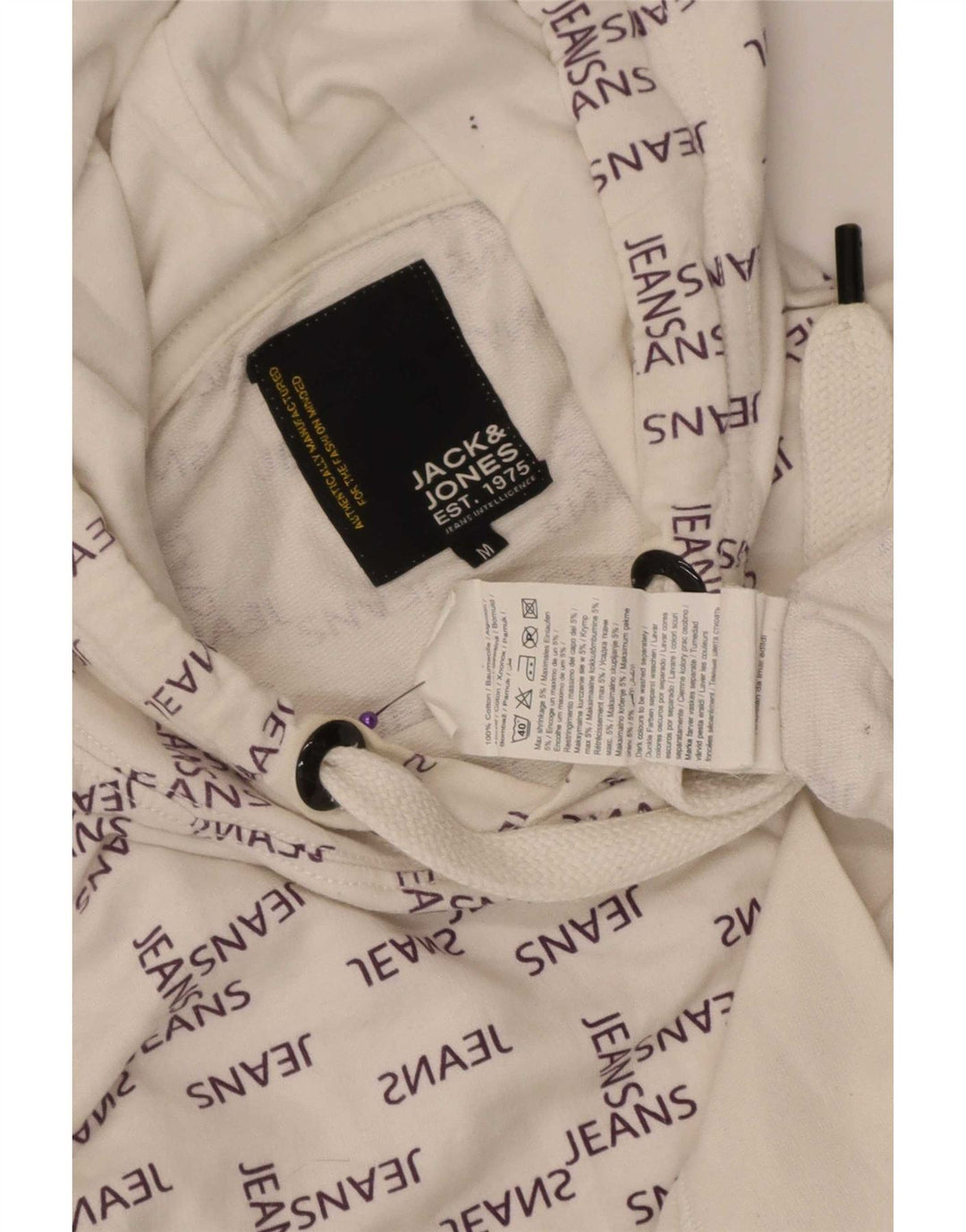 Maglione con cappuccio grafico da uomo Jack & Jones in cotone bianco medio