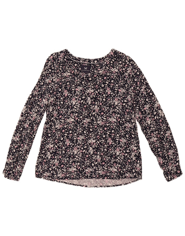 Crew Clothing Camicetta a maniche lunghe da donna Top UK 12 Medio Blu navy floreale