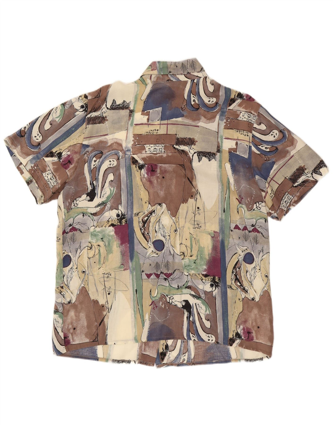 Camicia a maniche corte vintage da donna con motivo astratto grande multicolore