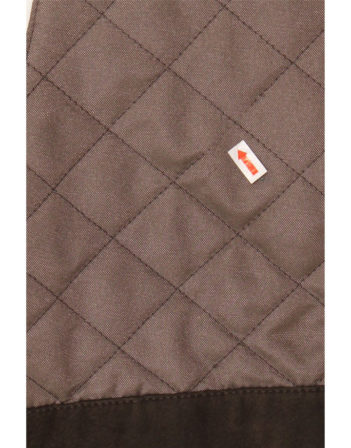 Gilet trapuntato in pelle scamosciata da donna VINTAGE UK 14 grande in pelle color block marrone
