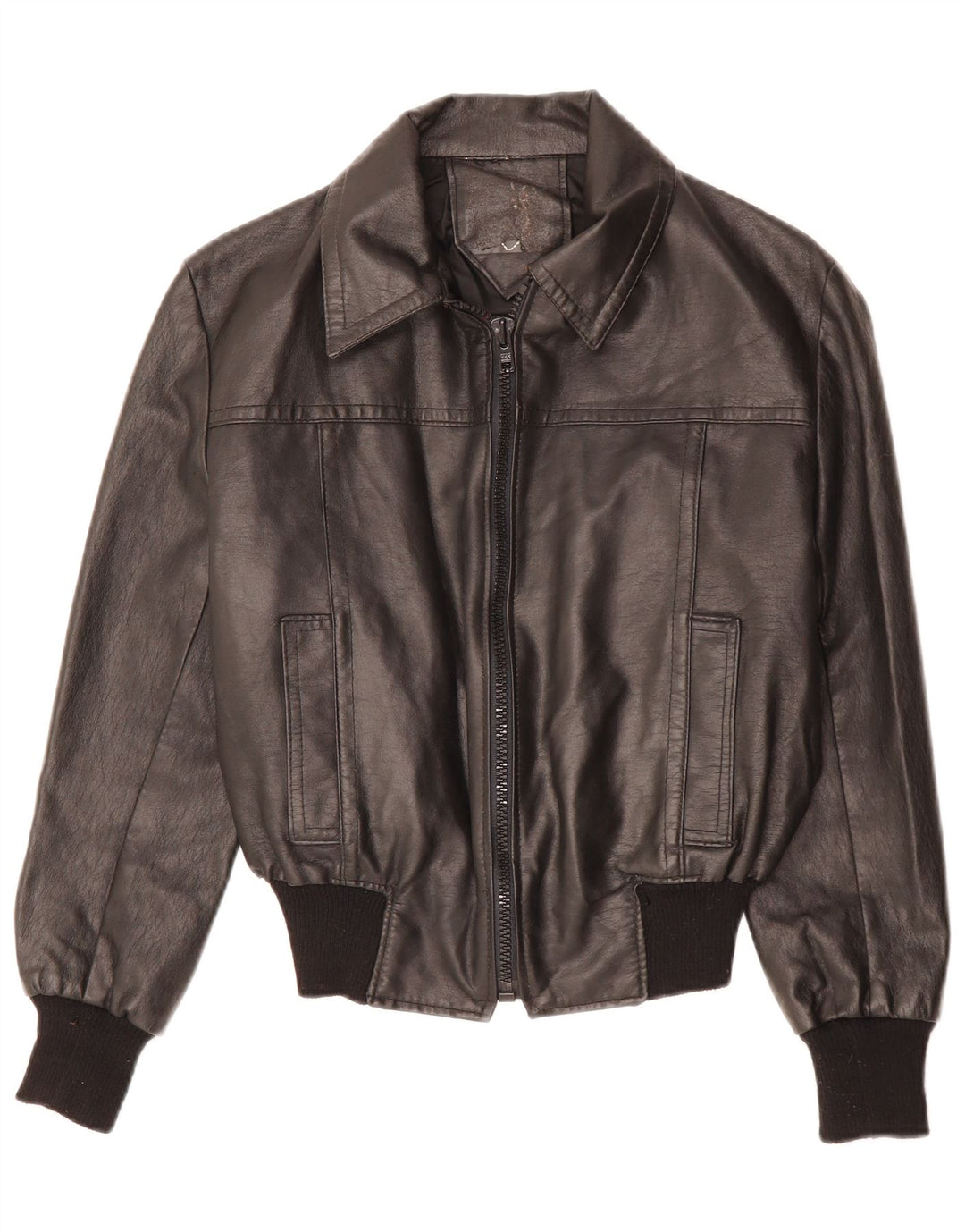 Giacca in pelle da donna VINTAGE UK 12 media nera