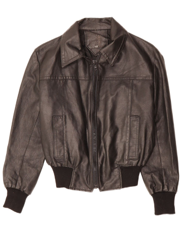 Giacca in pelle da donna VINTAGE UK 12 media nera