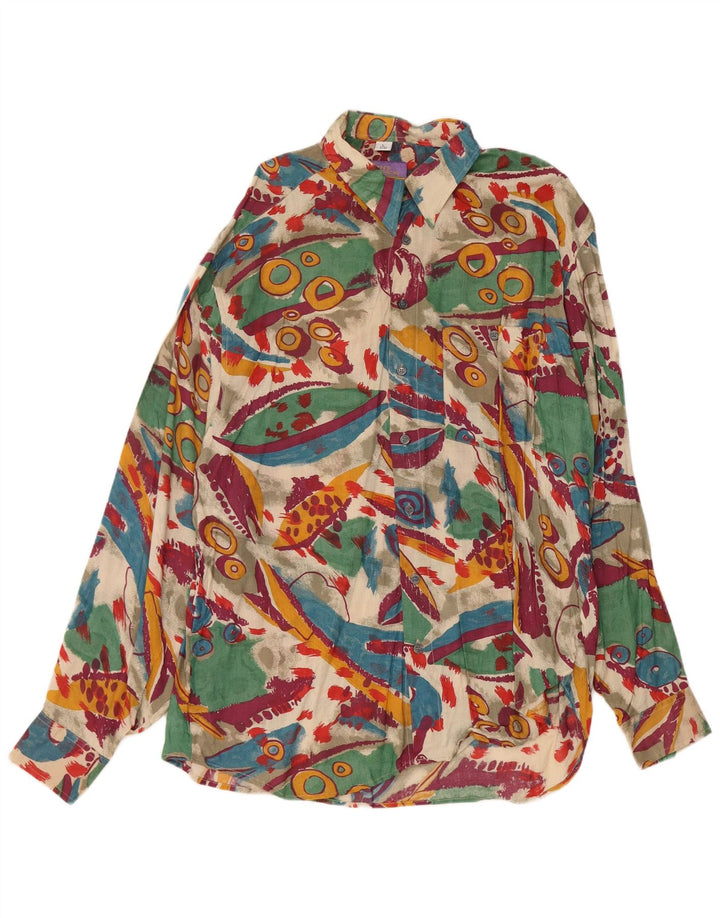 Camicia da uomo con motivo astratto VINTAGE taglia 41/42 grande in viscosa multicolore