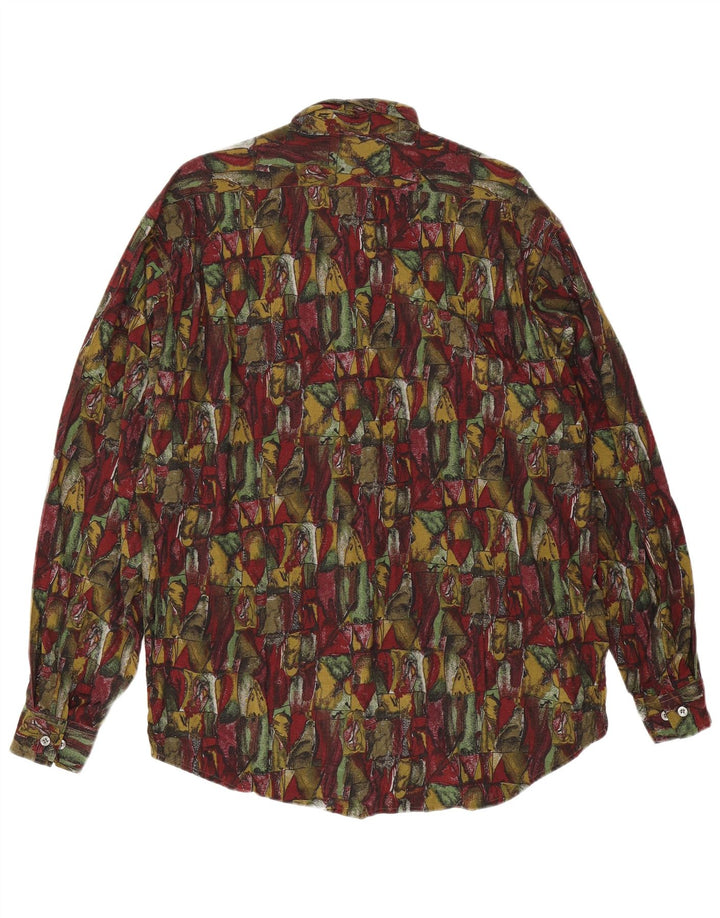 Camicia vintage da uomo con motivo astratto grande in viscosa bordeaux