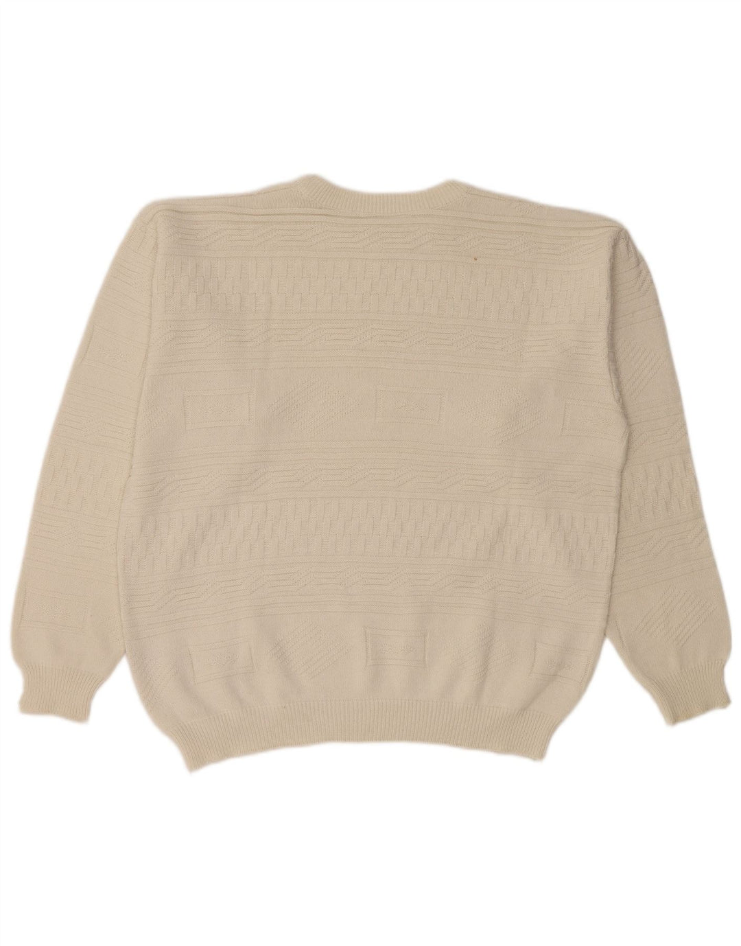 Maglione girocollo da uomo VINTAGE grande cotone geometrico bianco