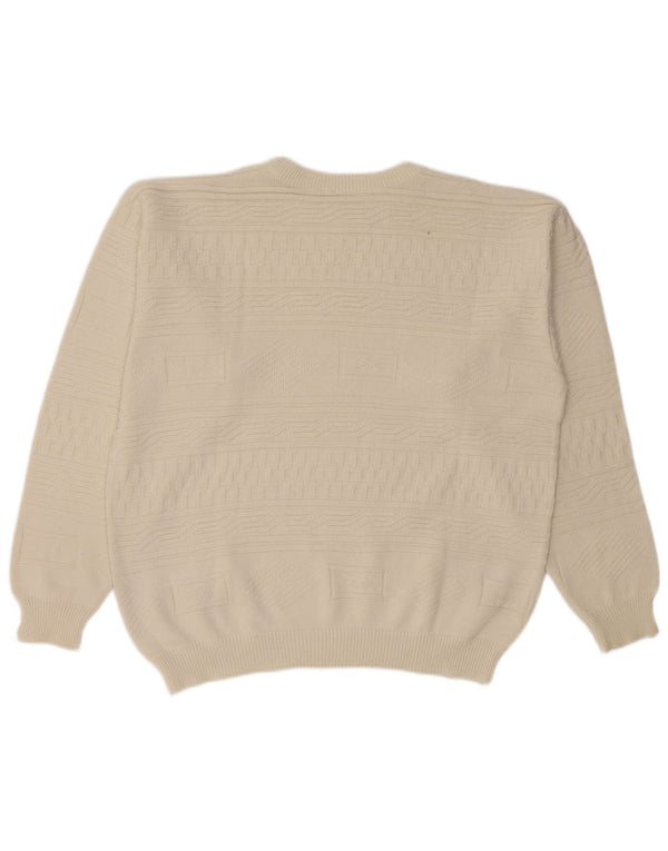 Maglione girocollo da uomo VINTAGE grande cotone geometrico bianco