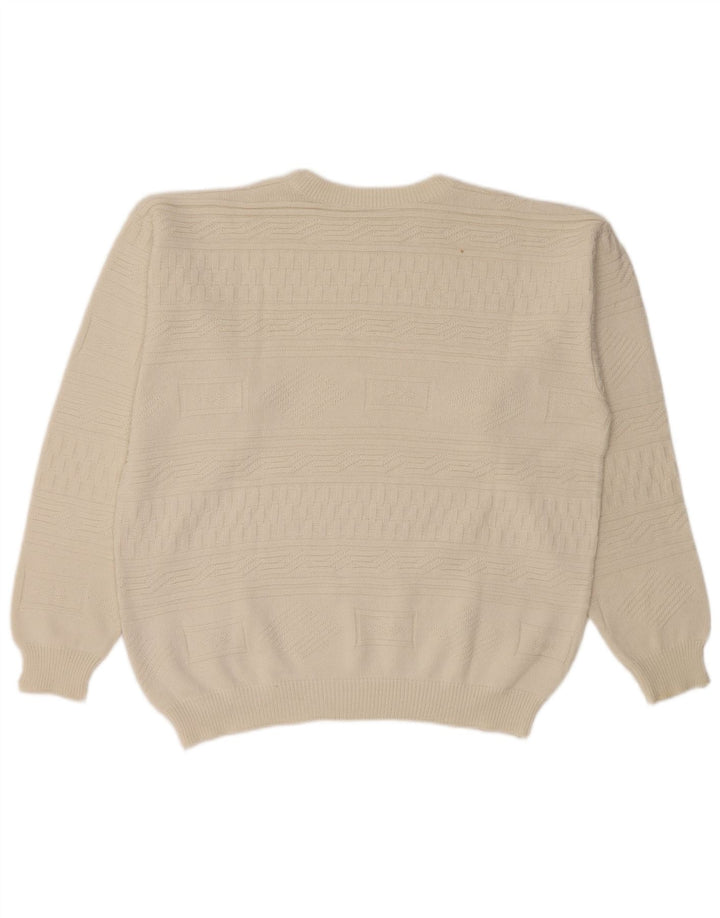 Maglione girocollo da uomo VINTAGE grande cotone geometrico bianco