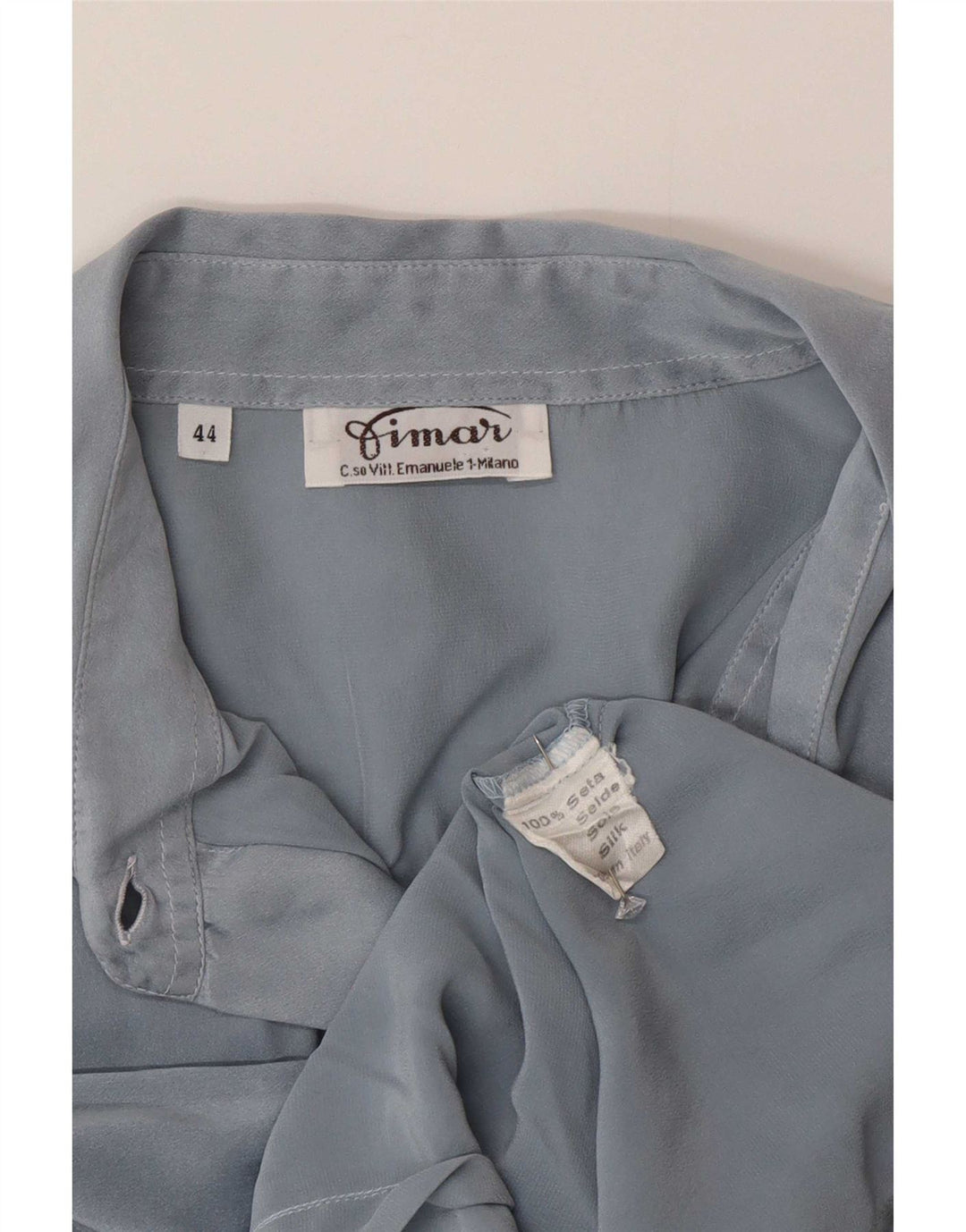 Camicetta corta da donna vintage IT 44 seta blu medio