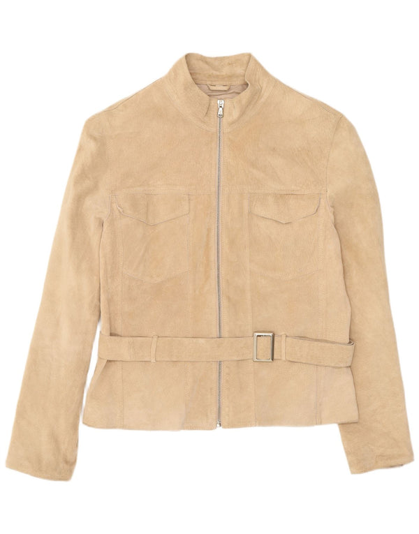 Vintage Womens Suede Jacket IT 48 XL Beige Leather