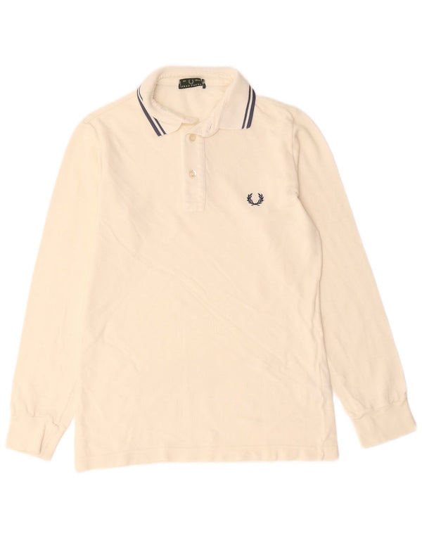 Polo a maniche lunghe da bambino Fred Perry 11-12 anni in cotone bianco sporco