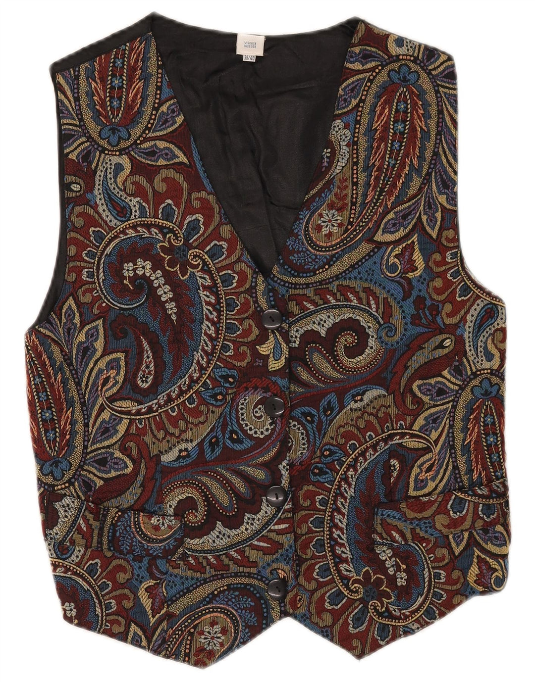 Gilet da donna vintage EU 38/40 viscosa Paisley multicolore medio