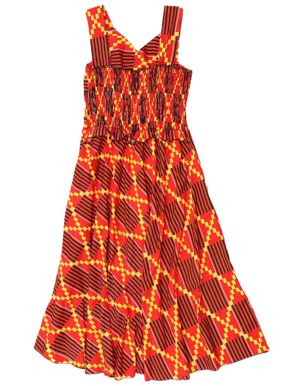 Abito a trapezio senza maniche vintage da donna UK 10 piccolo rosso geometrico