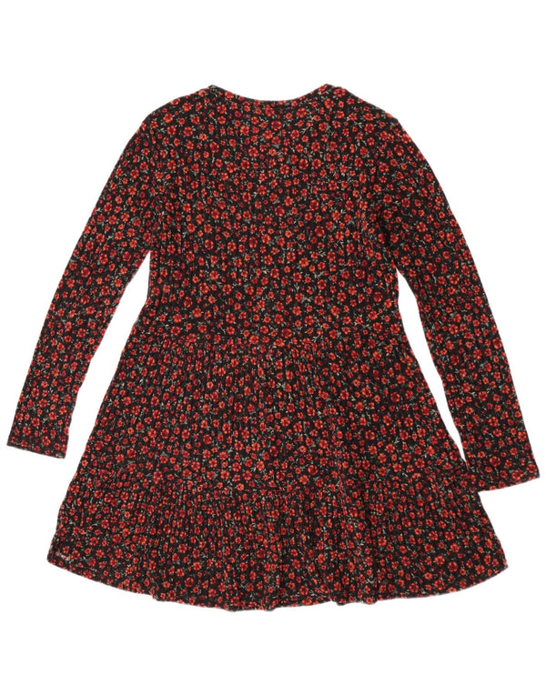 Abito a trapezio a maniche lunghe da donna Zara UK 12 medio nero floreale