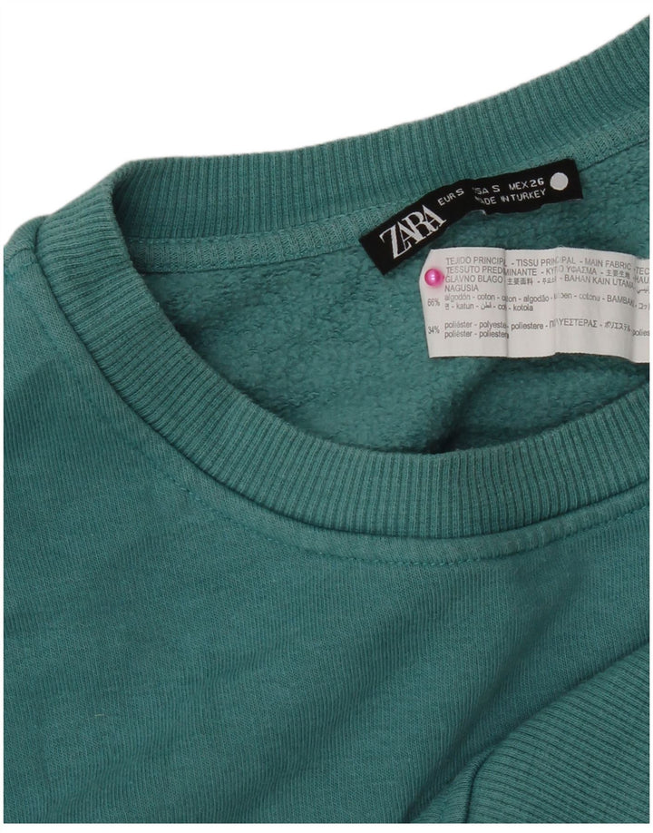 Felpa oversize con grafica da donna Zara, maglione UK 10, piccola, cotone blu