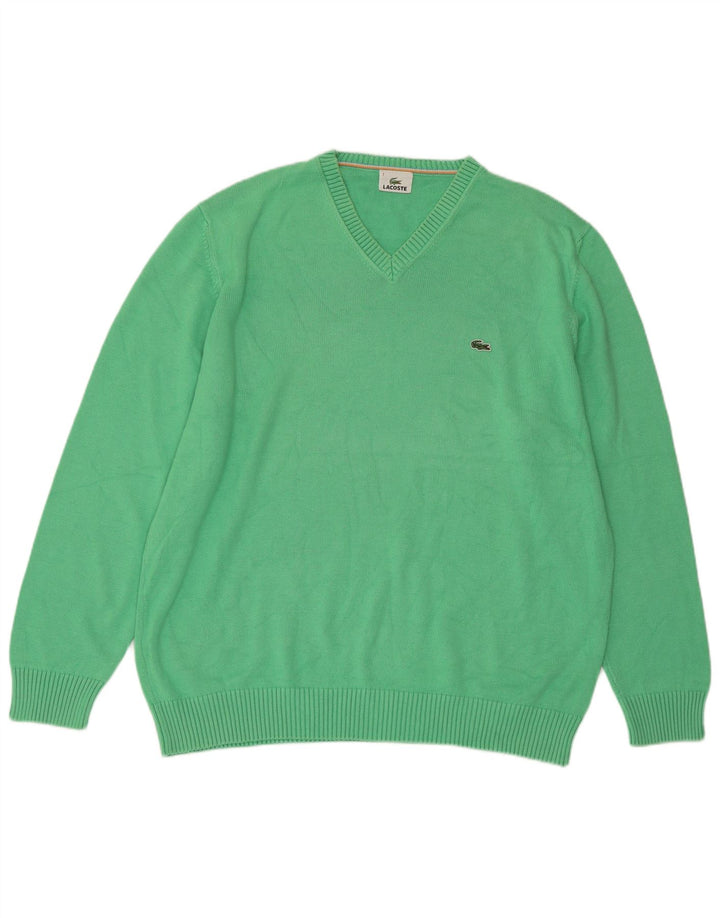 LACOSTE Maglione da uomo con scollo a V taglia 7 2XL cotone verde