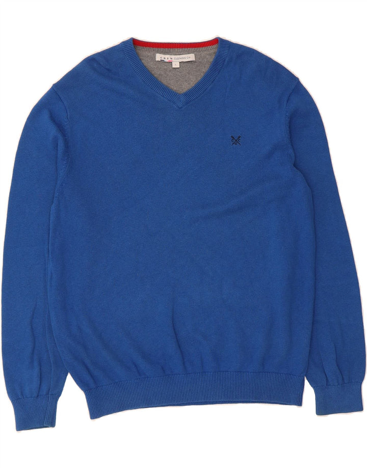 CREW CLOTHING Mens V-Neck Jumper Sweater Large Blue Cotton Vintage Crew Clothing and Second-Hand Crew Clothing from Messina Hembry 