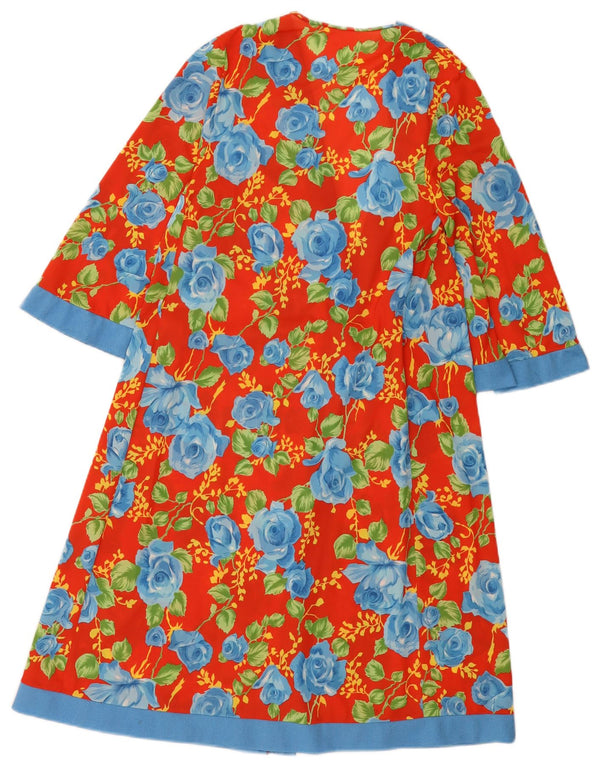 Abito vintage da donna a mezza manica a 1/2 maniche UK 12 rosso medio floreale