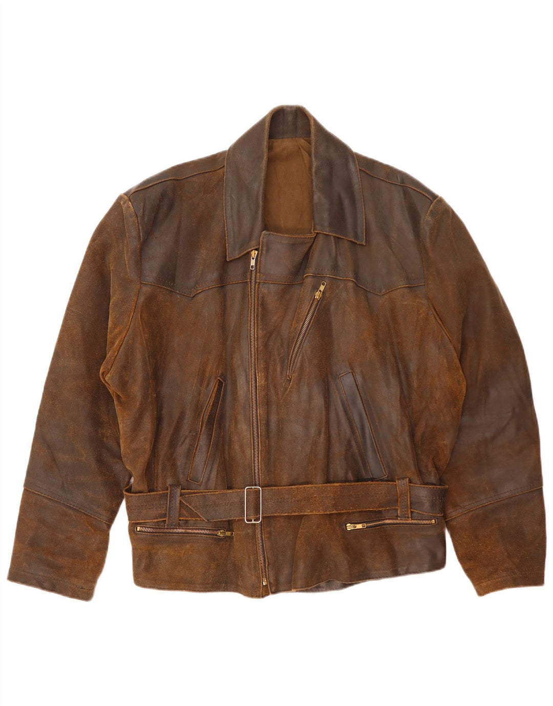 Giacca da motociclista in pelle da uomo vintage UK 42 XL Marrone