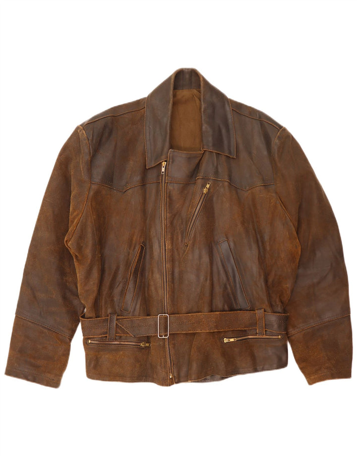 Giacca da motociclista in pelle da uomo vintage UK 42 XL Marrone