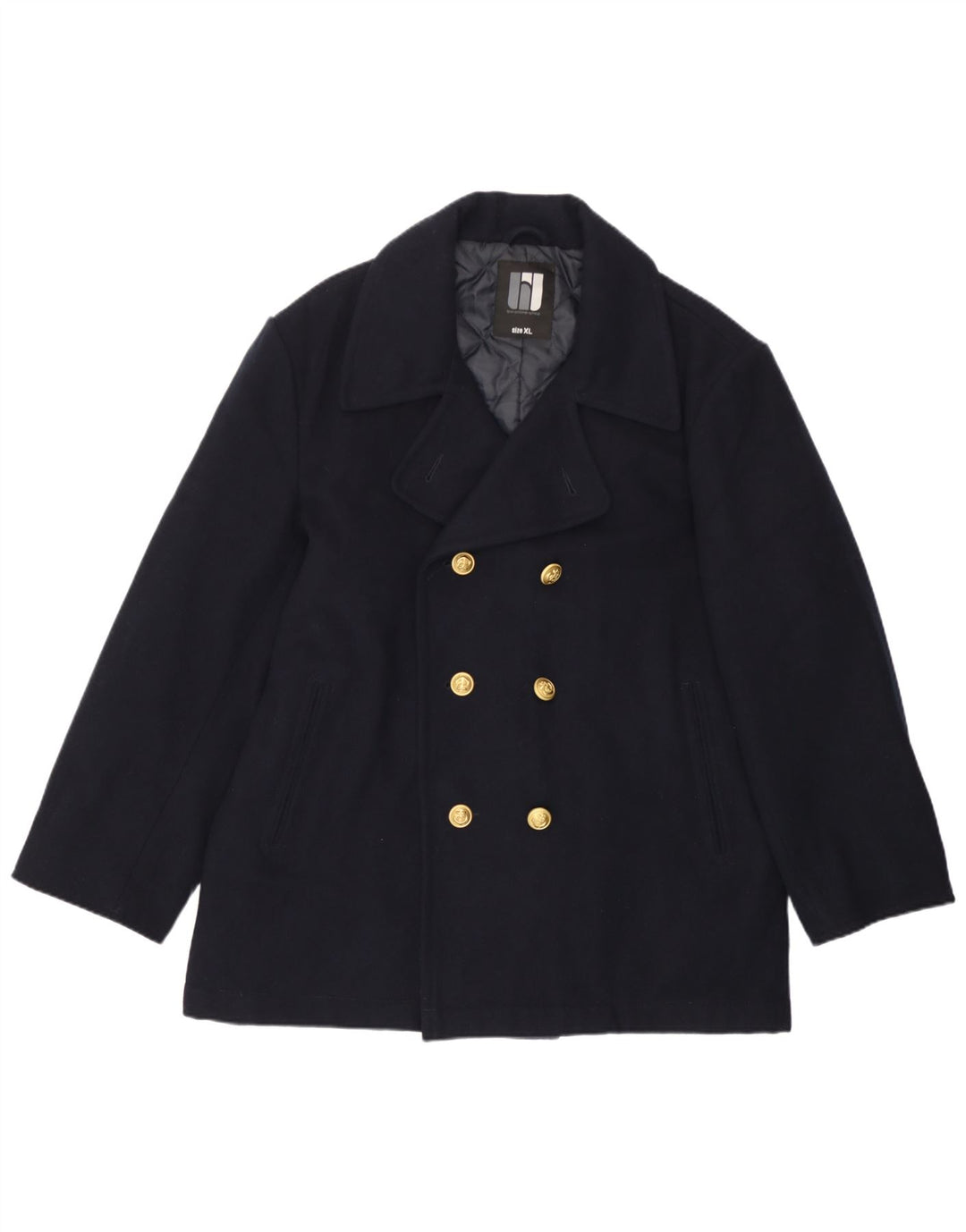 Cappotto da marinaio vintage da uomo UK 42 XL in lana blu navy