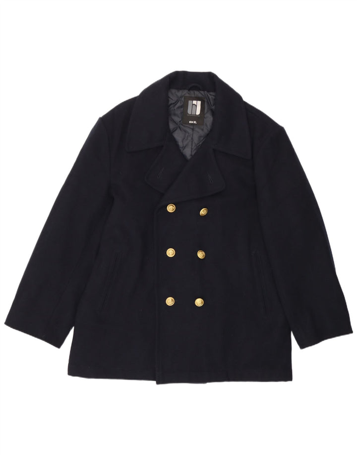 Cappotto da marinaio vintage da uomo UK 42 XL in lana blu navy