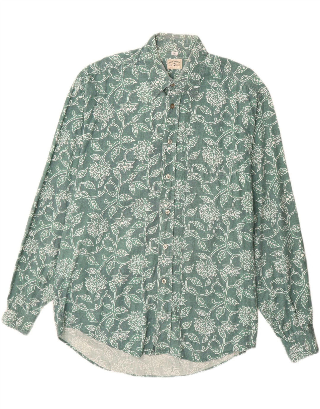 Camicia vintage da uomo in viscosa floreale verde grande