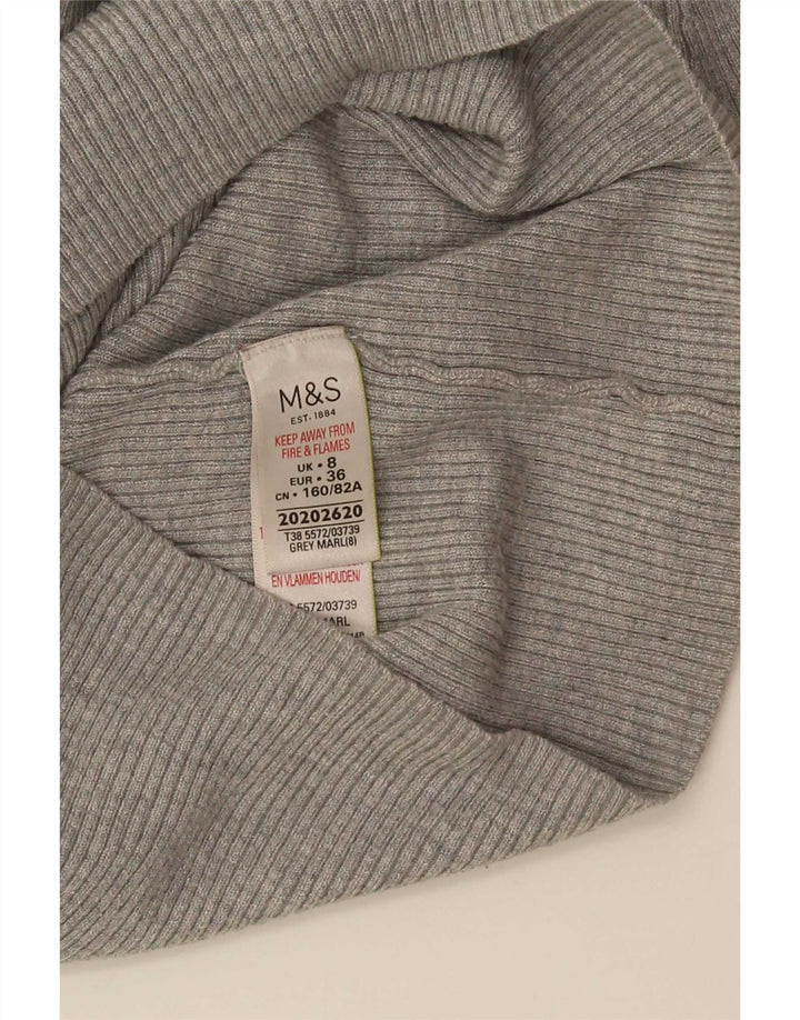Maglione maglione a collo alto da donna Marks & Spencer UK 8 piccolo in viscosa grigia