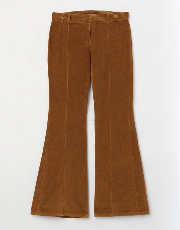 Pantaloni vintage da donna in velluto a coste svasati UK 10 piccoli W28 L30 cotone marrone