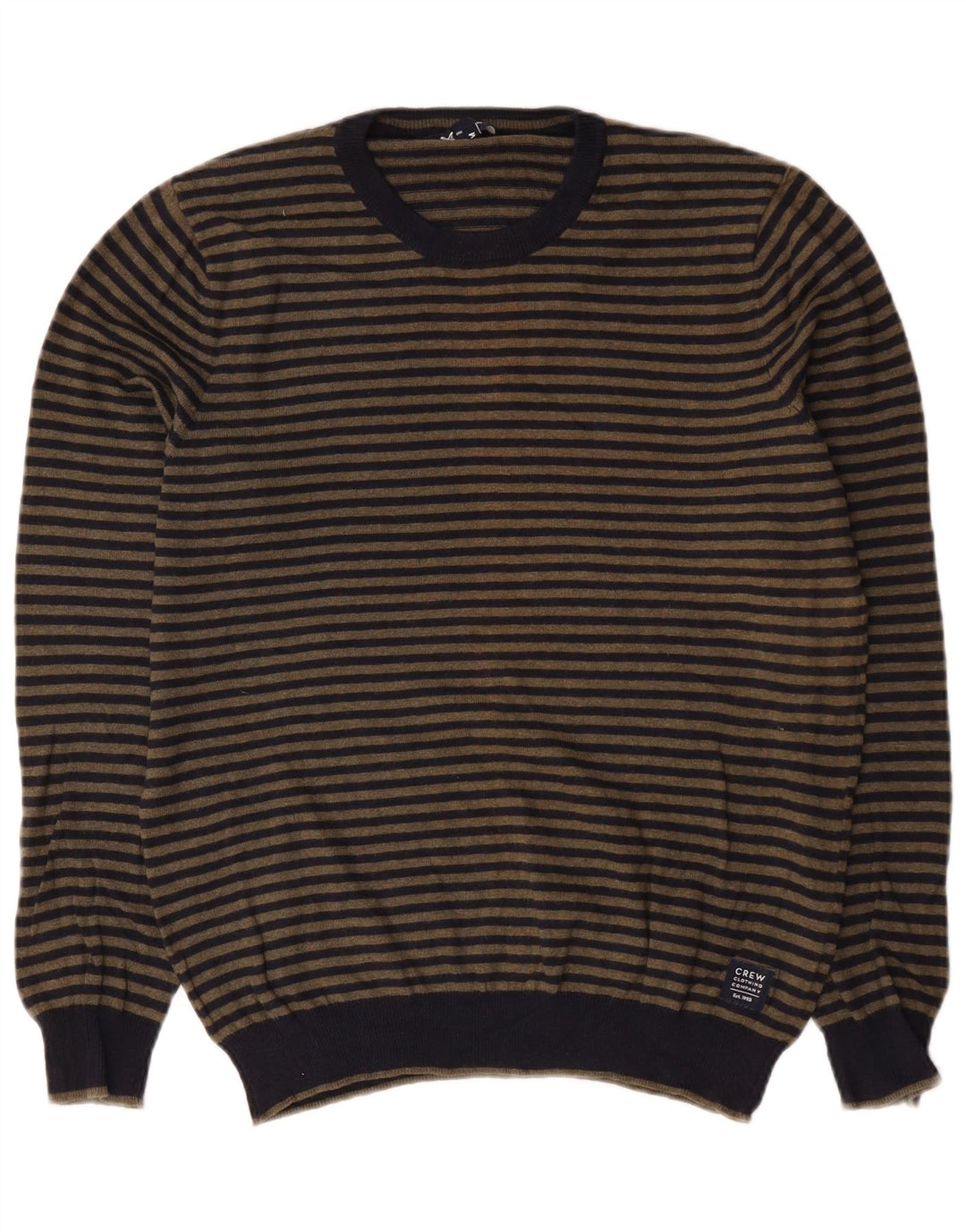 Crew Clothing Maglione da uomo con collo in cotone medio a righe blu navy