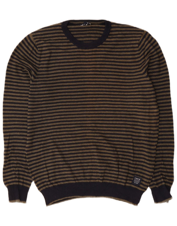 Crew Clothing Maglione da uomo con collo in cotone medio a righe blu navy