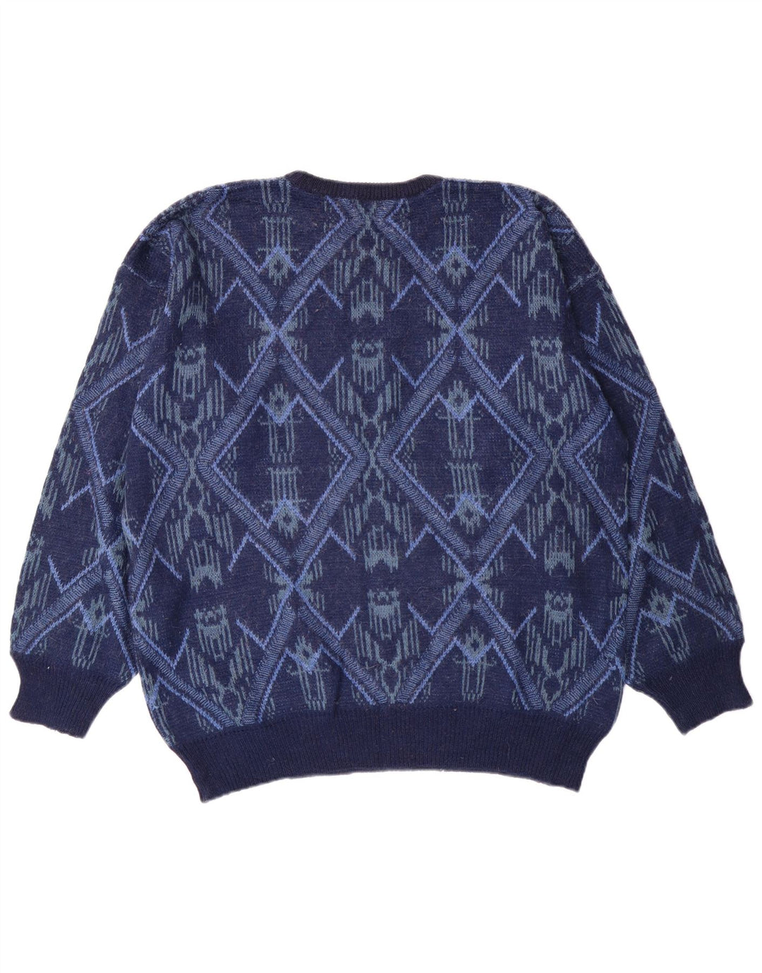 Maglione maglione girocollo vintage da uomo grande Fair Isle blu navy