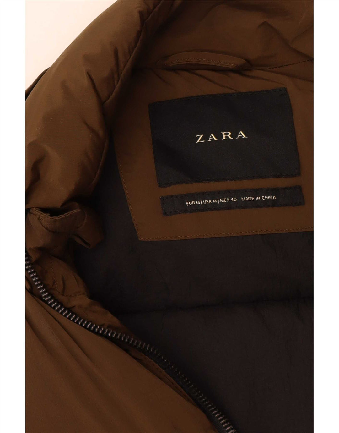 Cappotto imbottito da uomo Zara UK 38 Biker in nylon kaki medio
