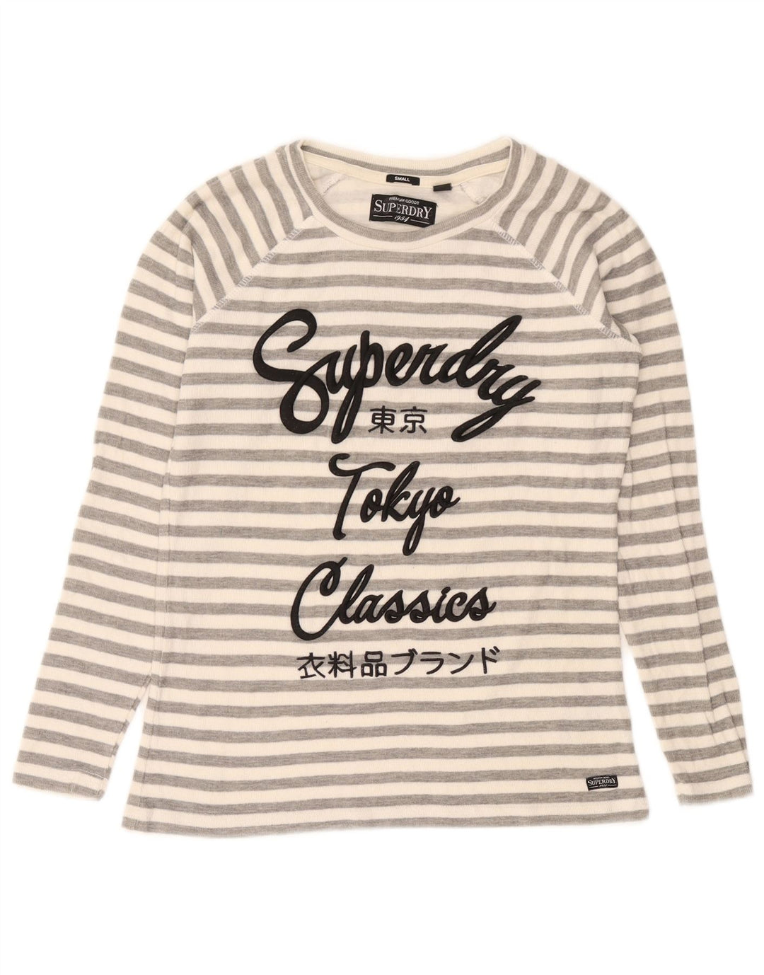 Top grafico da donna a maniche lunghe Superdry UK 10 piccolo cotone a righe grigie
