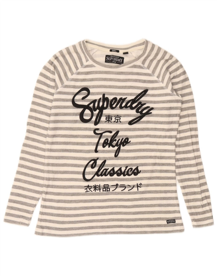 Top grafico da donna a maniche lunghe Superdry UK 10 piccolo cotone a righe grigie