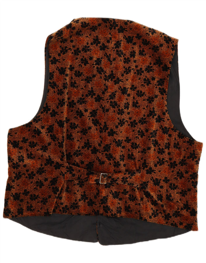 Gilet vintage da uomo in velluto marrone medio floreale