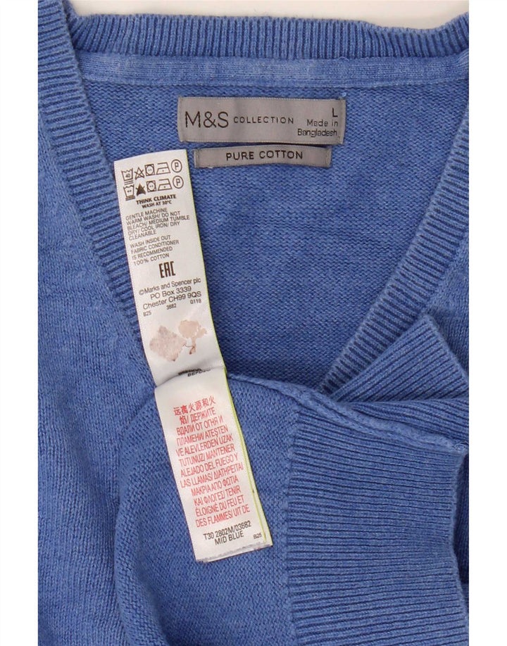 Maglione maglione con scollo a V da uomo Marks & Spencer grande cotone blu