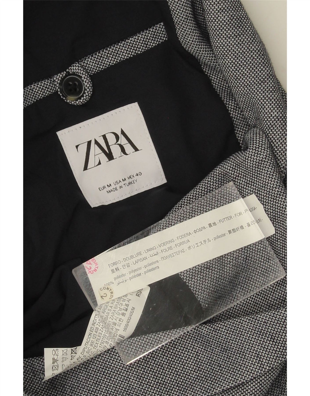 ZARA Mens 2 Button Blazer Jacket UK 38 Medium Navy Blue Check Polyester Vintage Zara and Second-Hand Zara from Messina Hembry 