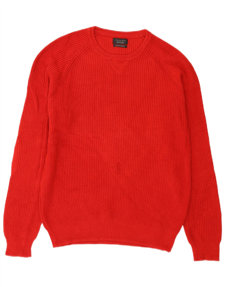 Maglione Zara da uomo con scollo a barca grande in cotone rosso
