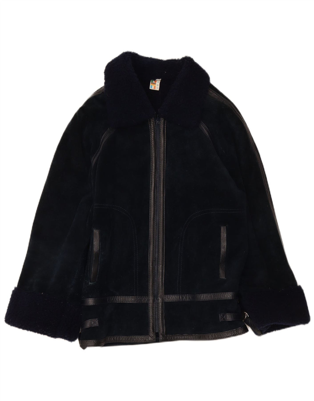Giubbotto Shearling da donna VINTAGE IT 44 Medio in pelle blu navy